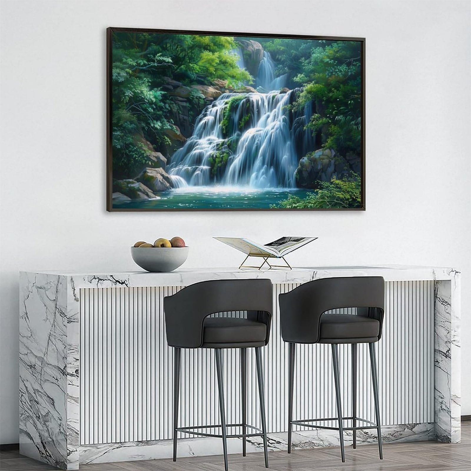 Amazon.co.jp: 絵画 深い山と古い森の滝インテリア 絵画 美しい自然の